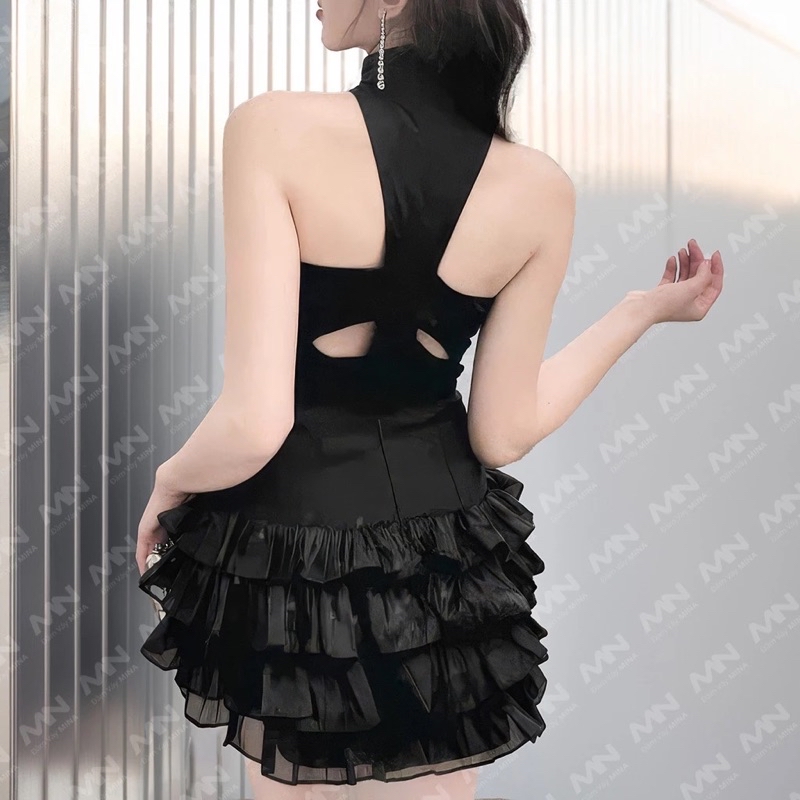 Mô tả Váy tiểu thư MINA hở lưng ôm body xếp tầng ngắn mini thiết kế cổ lọ dự tiệc, đi chơi chất Cotton Nhật MN259 - 1