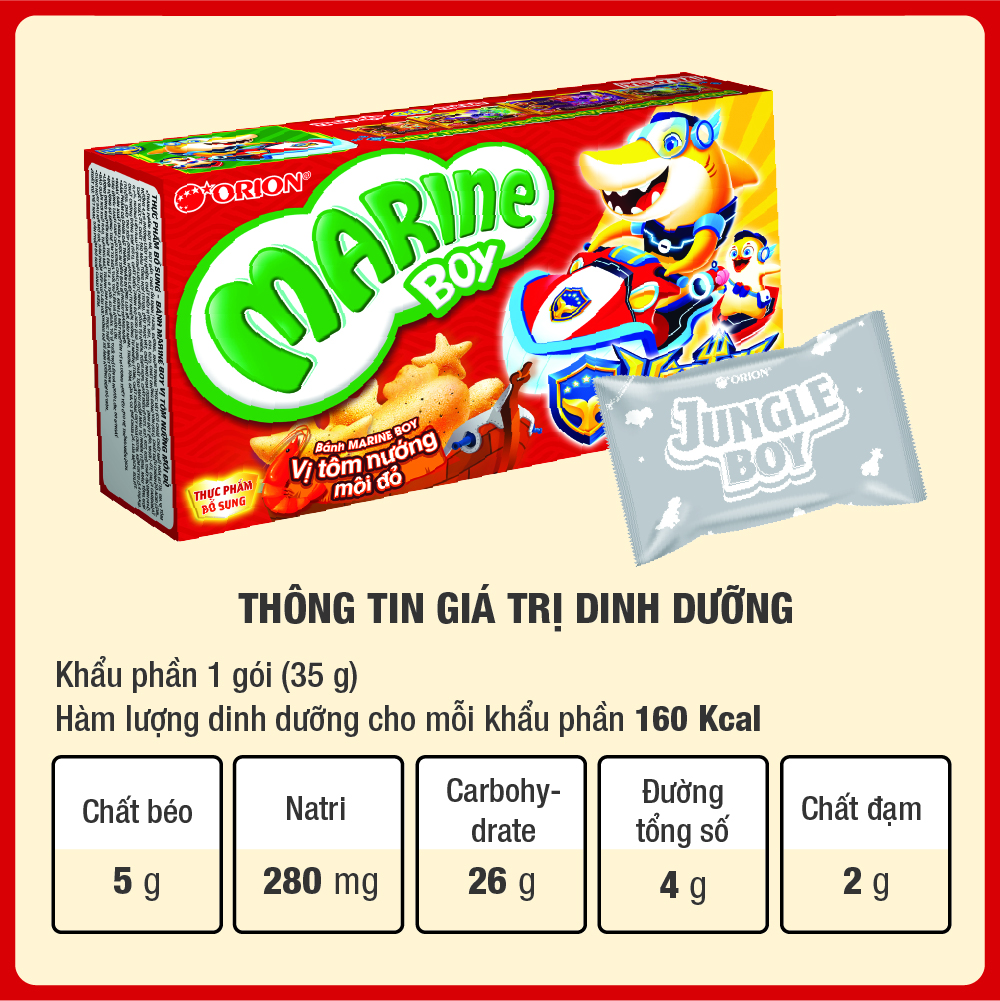 Mô tả Combo 2	Bánh Cá Marine Boy Orion vị Tôm Nướng Môi Đỏ 35g/hộp - 2