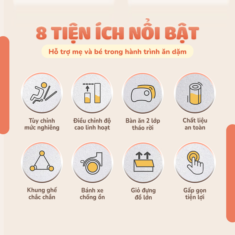Mô tả Ghế ăn dặm đa năng cao cấp Chilux Grow V Upgrade - Có thể gấp gọn - Bánh xe chống ồn - 2