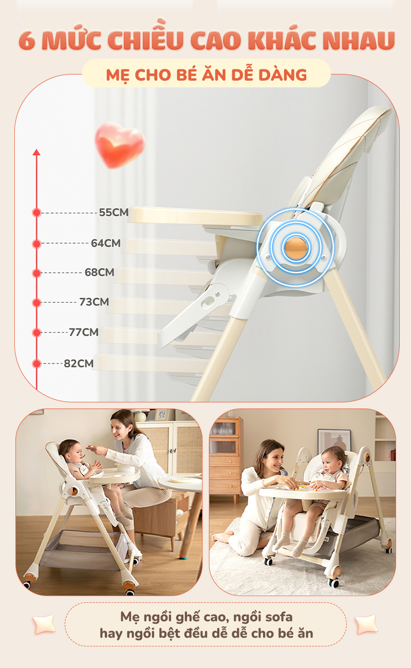 Mô tả Ghế ăn dặm đa năng cao cấp Chilux Grow V Upgrade - Có thể gấp gọn - Bánh xe chống ồn - 5