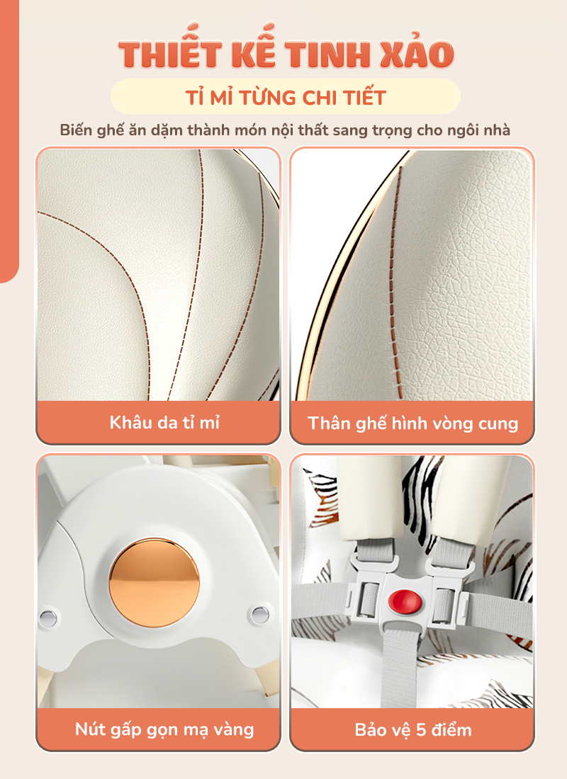Mô tả Ghế ăn dặm đa năng cao cấp Chilux Grow V Upgrade - Có thể gấp gọn - Bánh xe chống ồn - 8