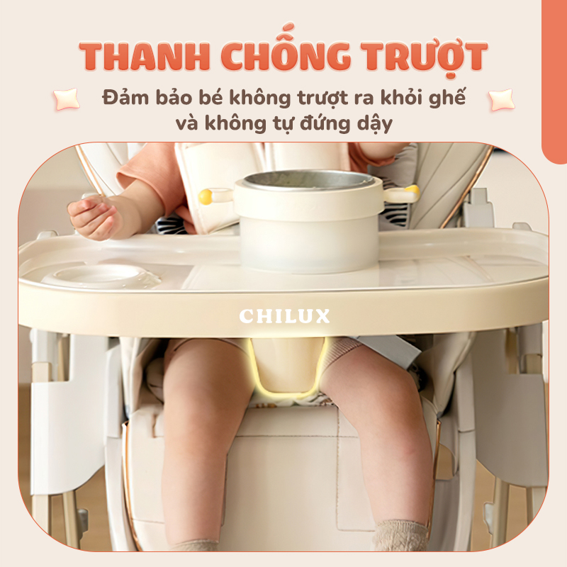 Mô tả Ghế ăn dặm đa năng cao cấp Chilux Grow V Upgrade - Có thể gấp gọn - Bánh xe chống ồn - 9