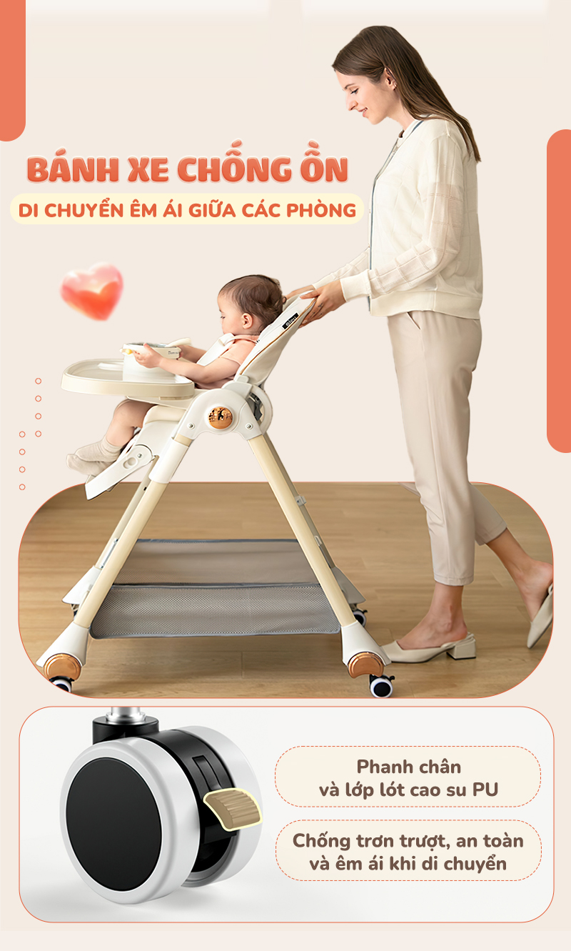 Mô tả Ghế ăn dặm đa năng cao cấp Chilux Grow V Upgrade - Có thể gấp gọn - Bánh xe chống ồn - 10