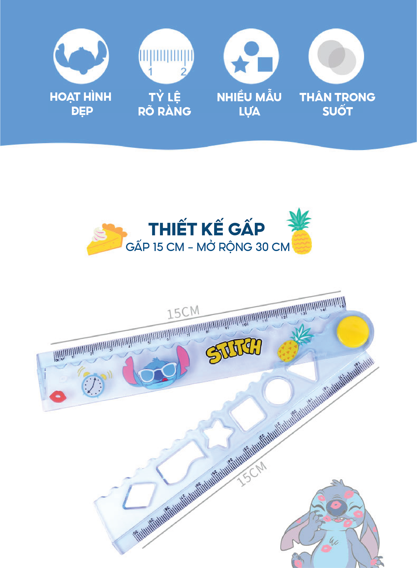 Mô tả Thước kẻ 30cm cute cho bé 1989KIDS học sinh tiểu học,chất liệu trong suốt an toàn cho trẻ em,thước kẻ cho bé - 2