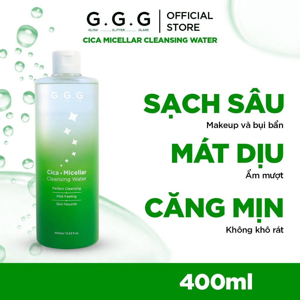 Mô tả COMBO Sạch sâu, Ẩm mịn, Không khô da từ Rau Má - G.G.G Nước Tẩy Trang Cica 400ml & Sửa Rửa Mặt Cica 125gr - 2