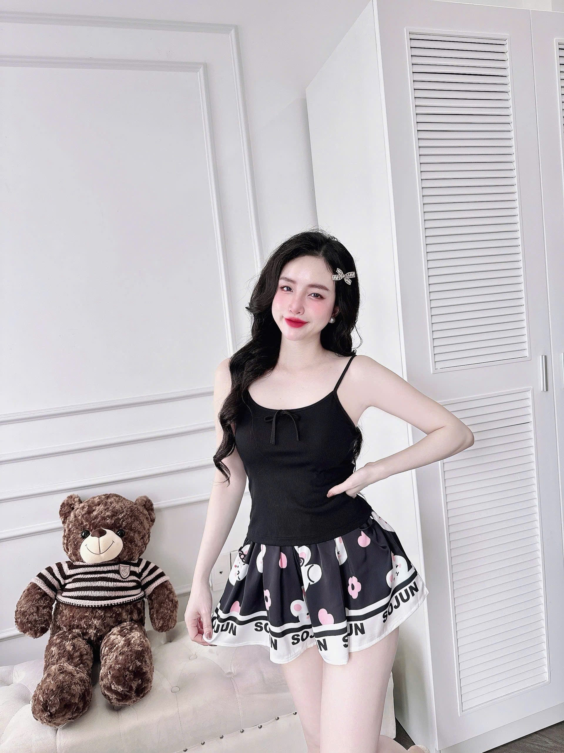 Mô tả Đồ Ngủ Sexy Nữ SOJUN Bộ 2 Dây Thun - Quần Latin Giả Váy Dưới 60Kg - 1