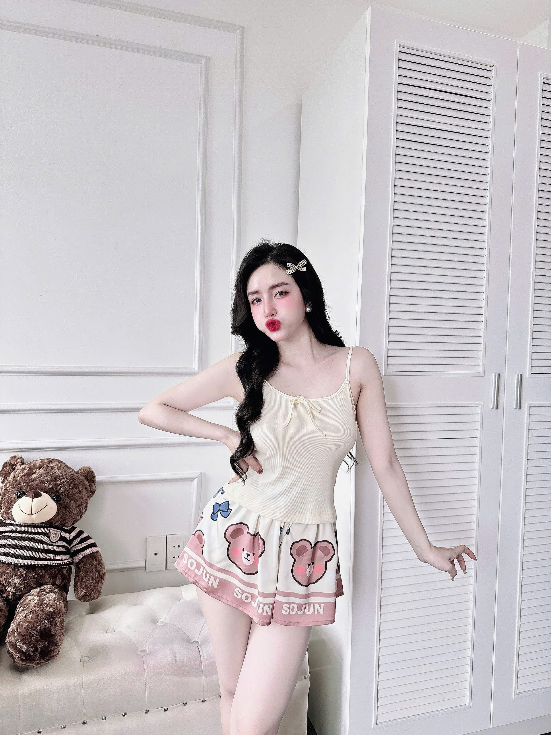 Mô tả Đồ Ngủ Sexy Nữ SOJUN Bộ 2 Dây Thun - Quần Latin Giả Váy Dưới 60Kg - 4