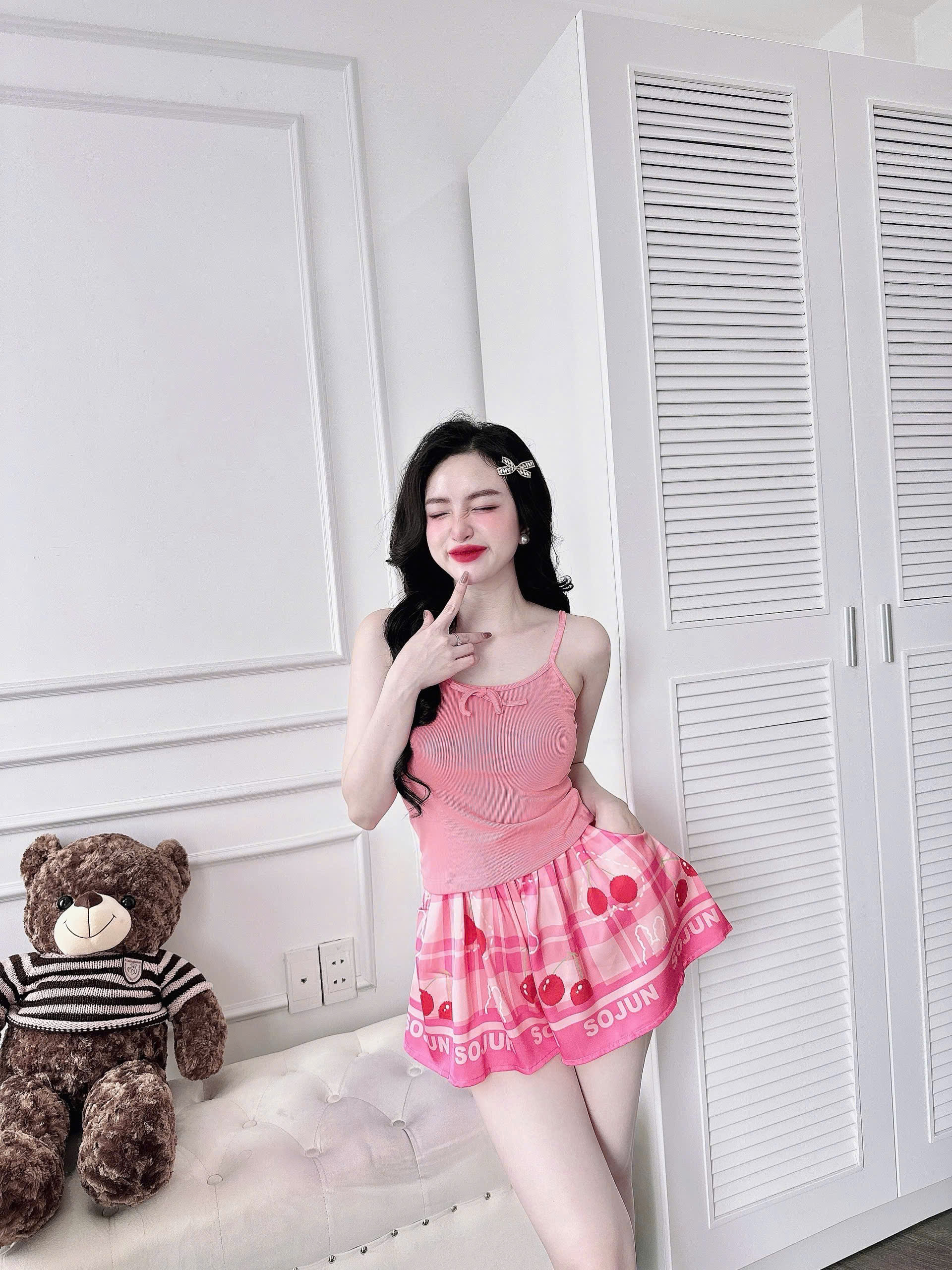 Mô tả Đồ Ngủ Sexy Nữ SOJUN Bộ 2 Dây Thun - Quần Latin Giả Váy Dưới 60Kg - 7