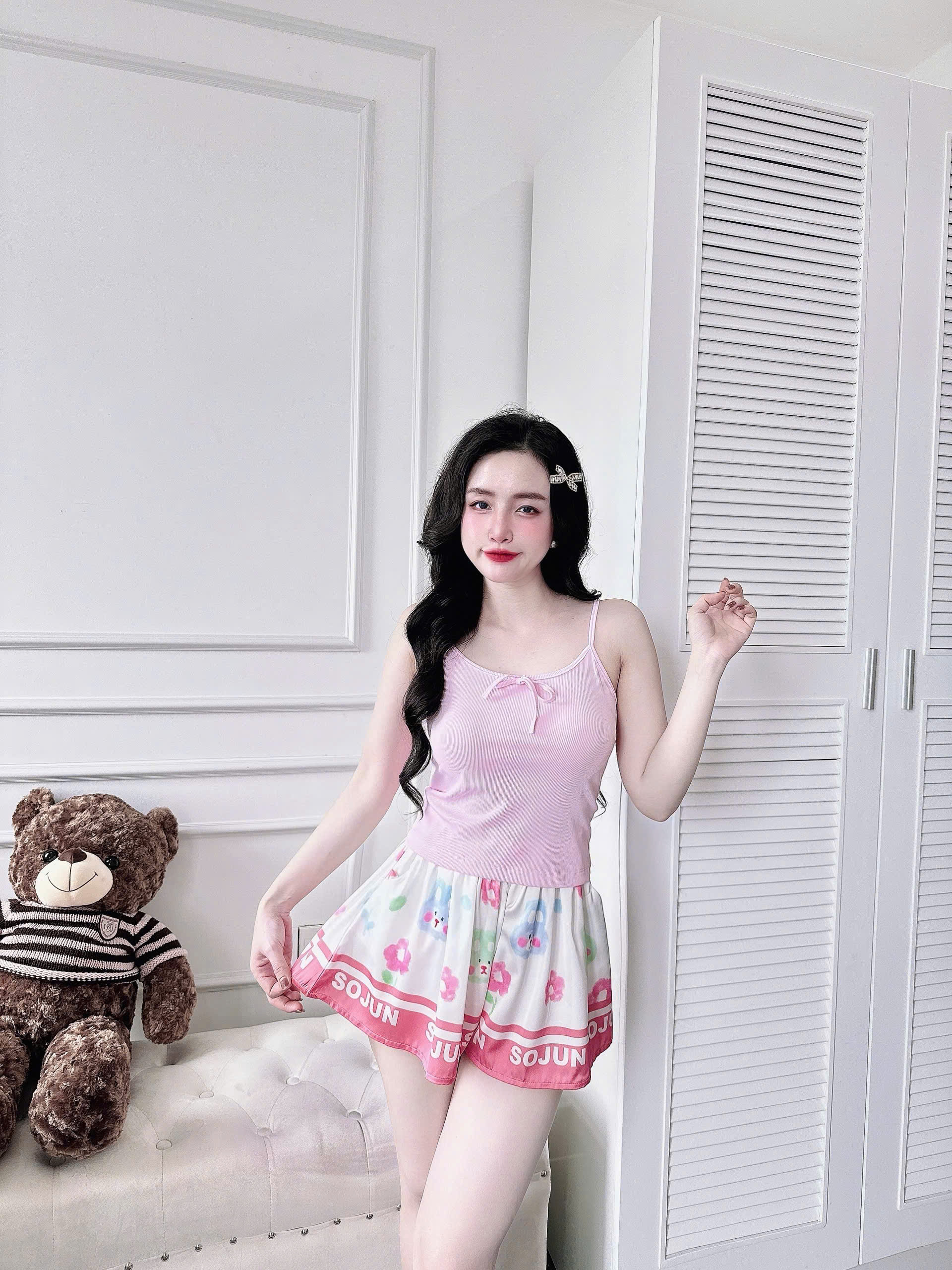 Mô tả Đồ Ngủ Sexy Nữ SOJUN Bộ 2 Dây Thun - Quần Latin Giả Váy Dưới 60Kg - 9