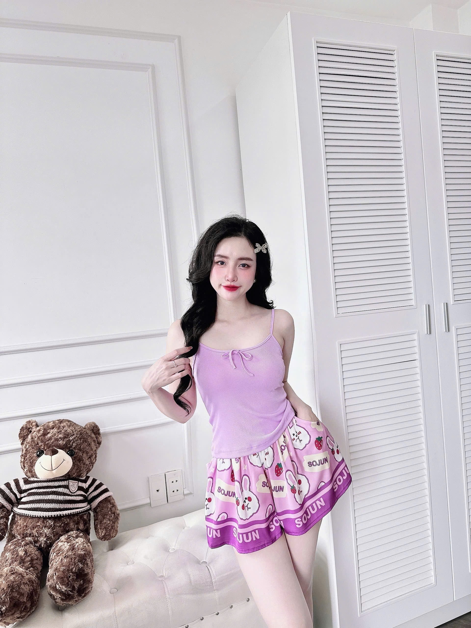 Mô tả Đồ Ngủ Sexy Nữ SOJUN Bộ 2 Dây Thun - Quần Latin Giả Váy Dưới 60Kg - 10