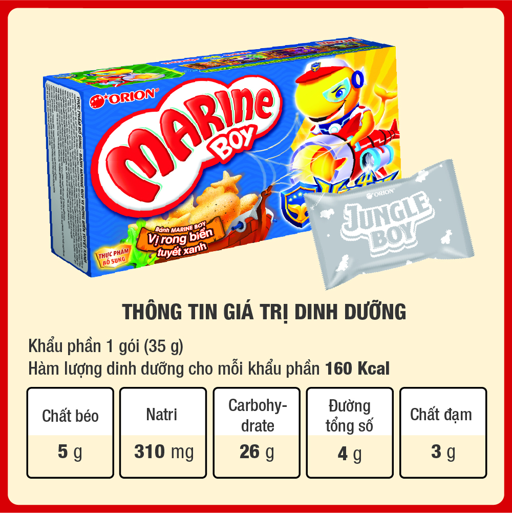 Mô tả Combo 2 Bánh Cá Marine Boy Orion vị Rong Biển Tuyết Xanh 35g/hộp - 3
