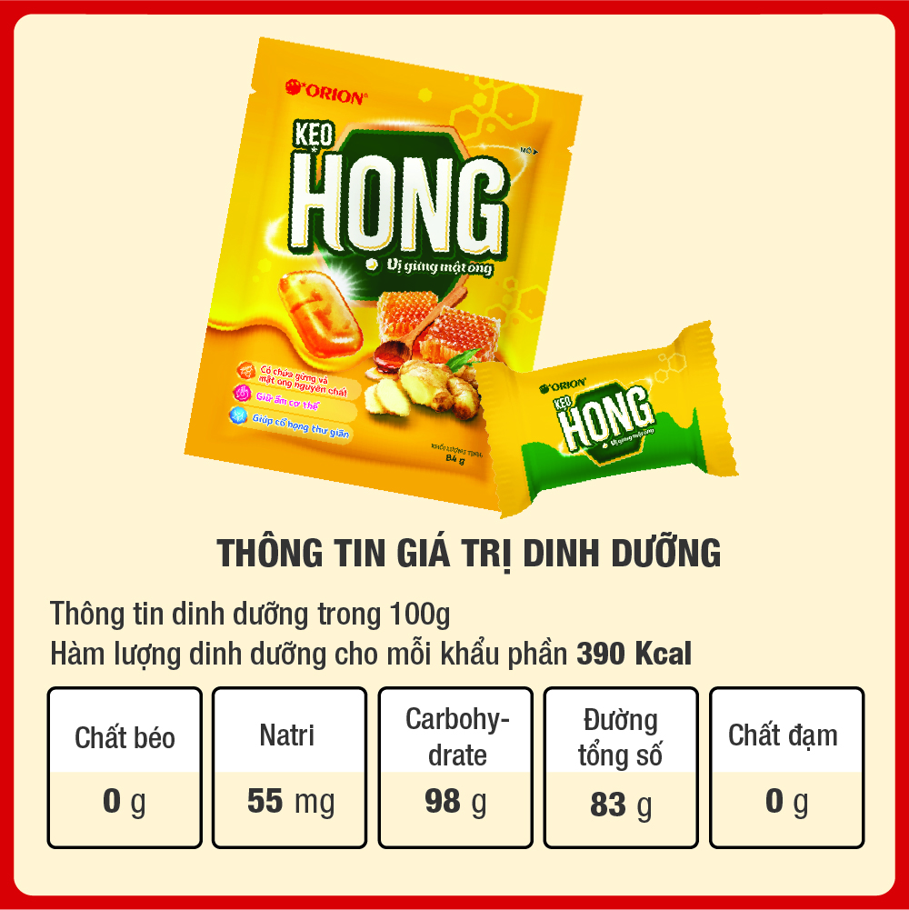 Mô tả Kẹo ngậm HỌNG Orion vị gừng mật ong gói 84G - 2