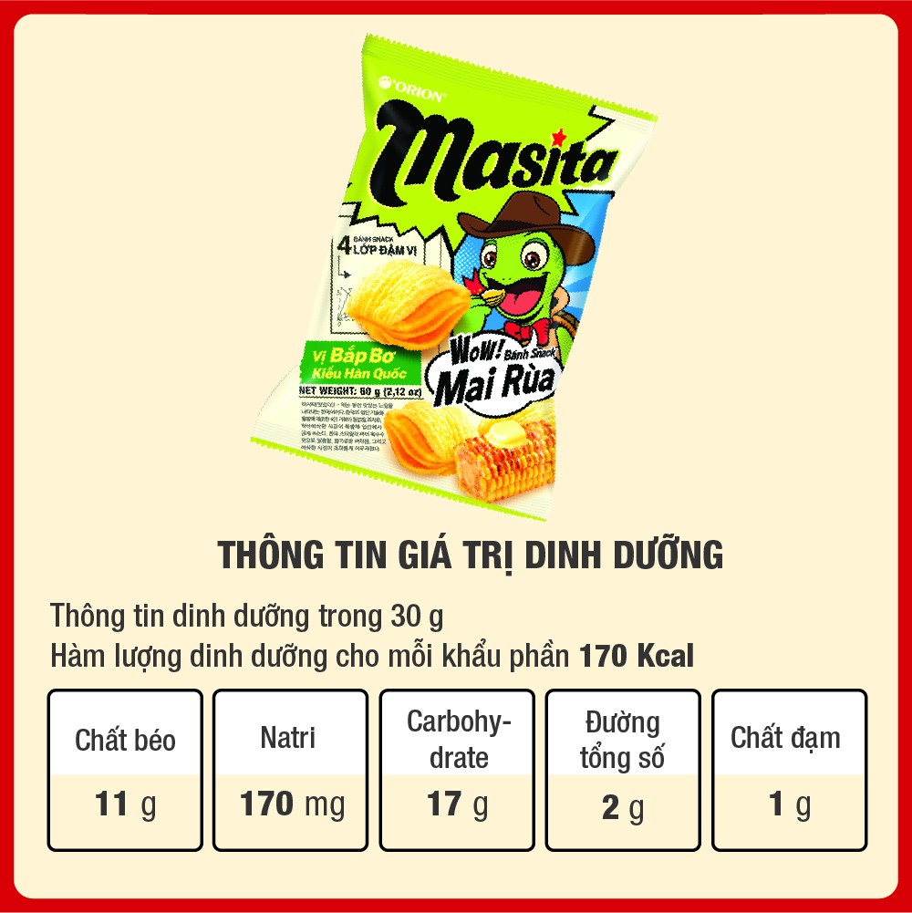 Bánh Snack ORION Mai Rùa 4 lớp Masita vị Bắp Bơ Hàn Quốc 60G | Shopee ...