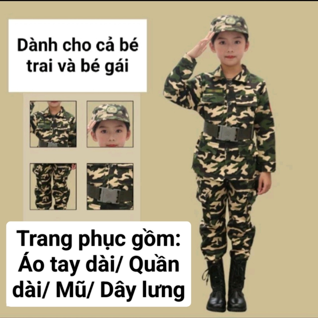 (Hoả tốc) Bộ đồ lính rằn ri đồng phục quân đội cực chất dành cho bé ...
