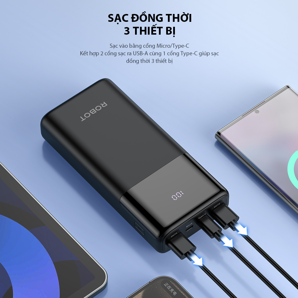 Mô tả Pin Sạc Dự Phòng Nhanh 20000mAh ROBOT RT22S LED 2 Cổng Sạc Vào Micro/Type C & 3 Cổng Sạc Ra USB/ Type C - 2