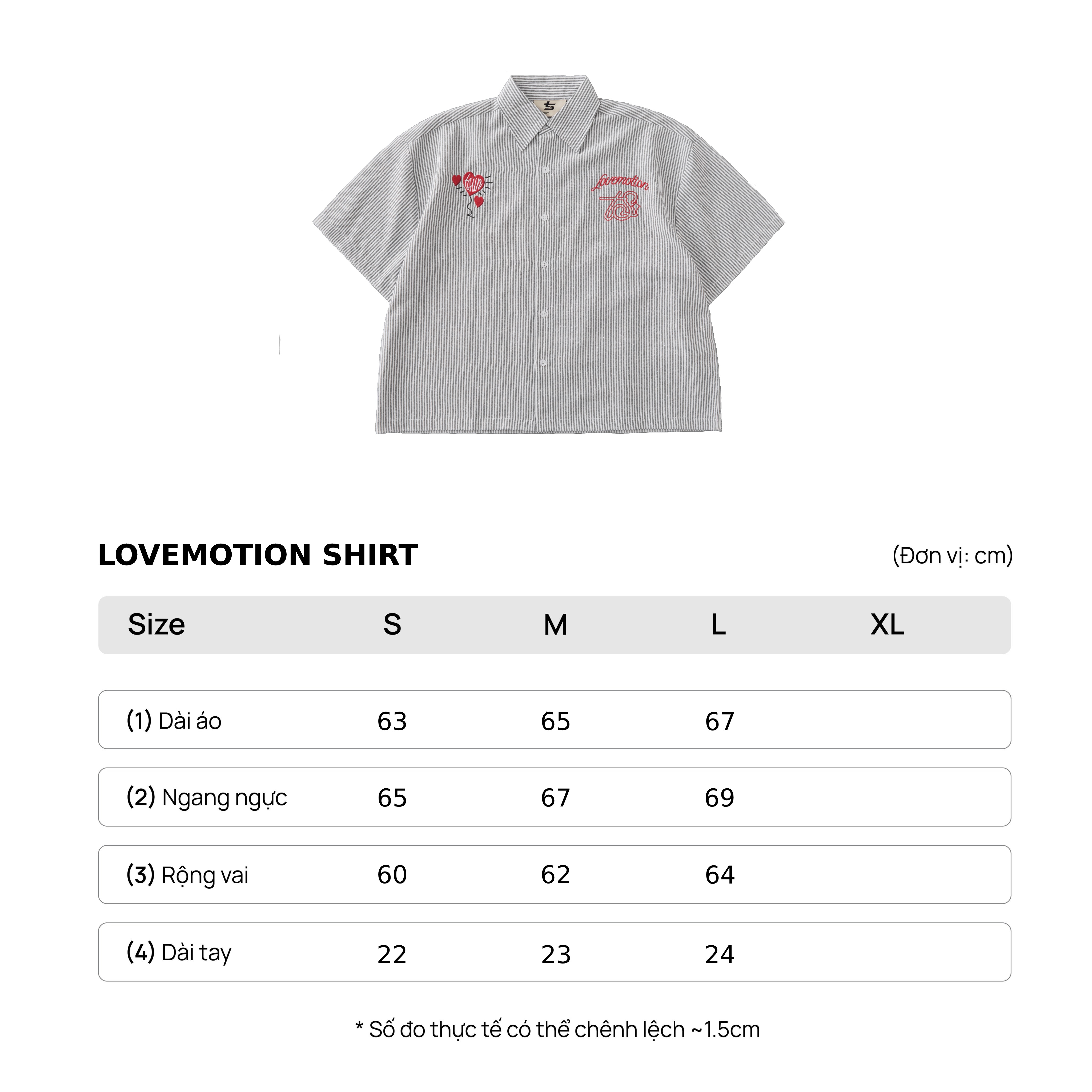 Mô tả Áo Sơ Mi Trái Tim Thêu, Sọc Đen Trắng - Brand TSUN Chính Hãng - Lovemotion Shirt - Uniex, Vải Oxford - 1