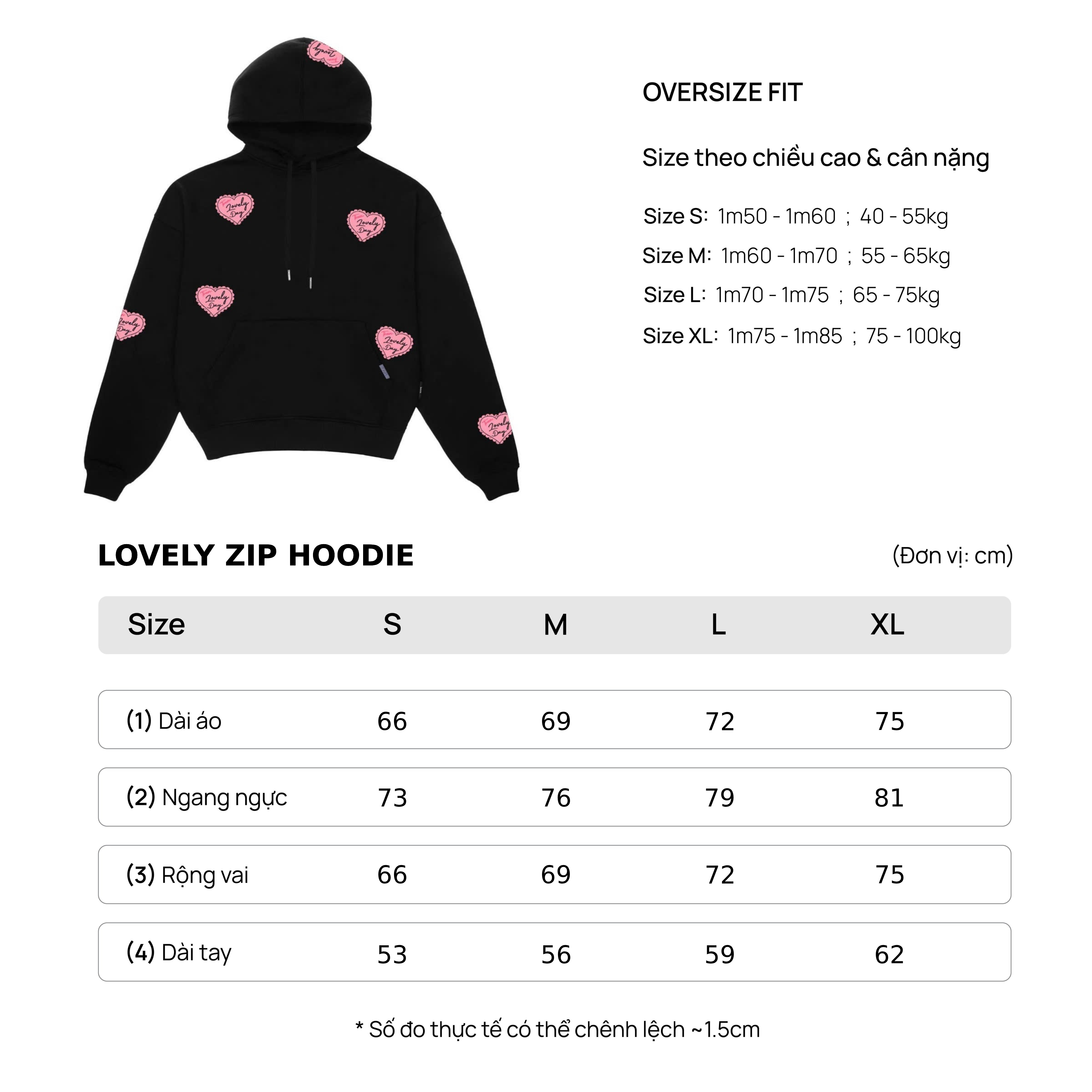 Mô tả Áo Khoác Nỉ Hoodie Zip Đen Thêu Trái Tim Brand TSUN Chính Hãng Lovely UNISEX, Oversize, Streetwear - 1