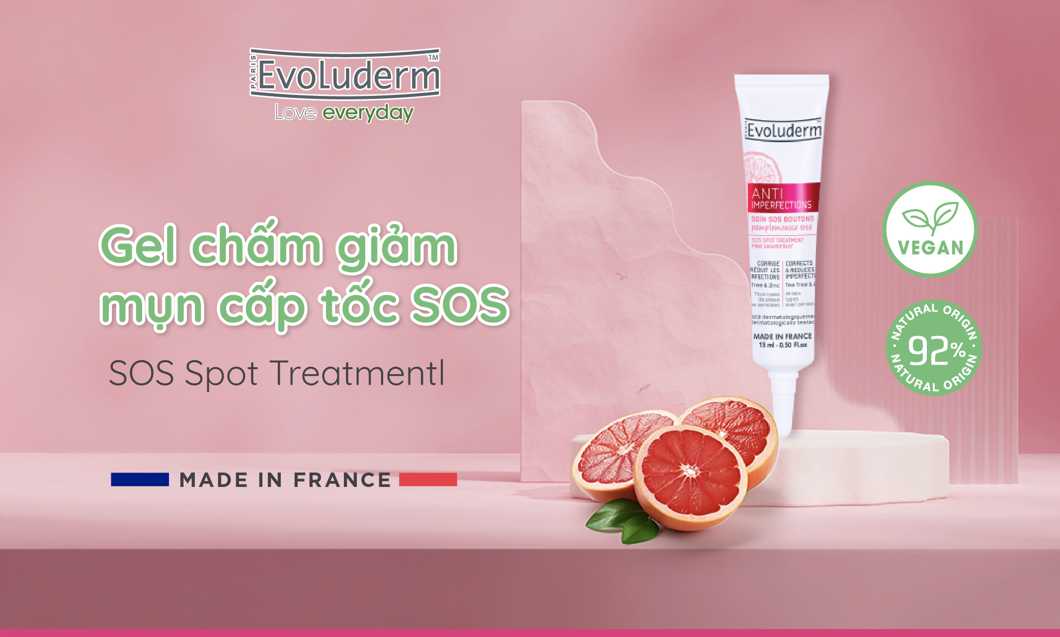 Mô tả Gel chấm giảm mụn cấp tốc SOS Spot Treatment chiết xuất Bưởi hồng Evoluderm 15ml - 1