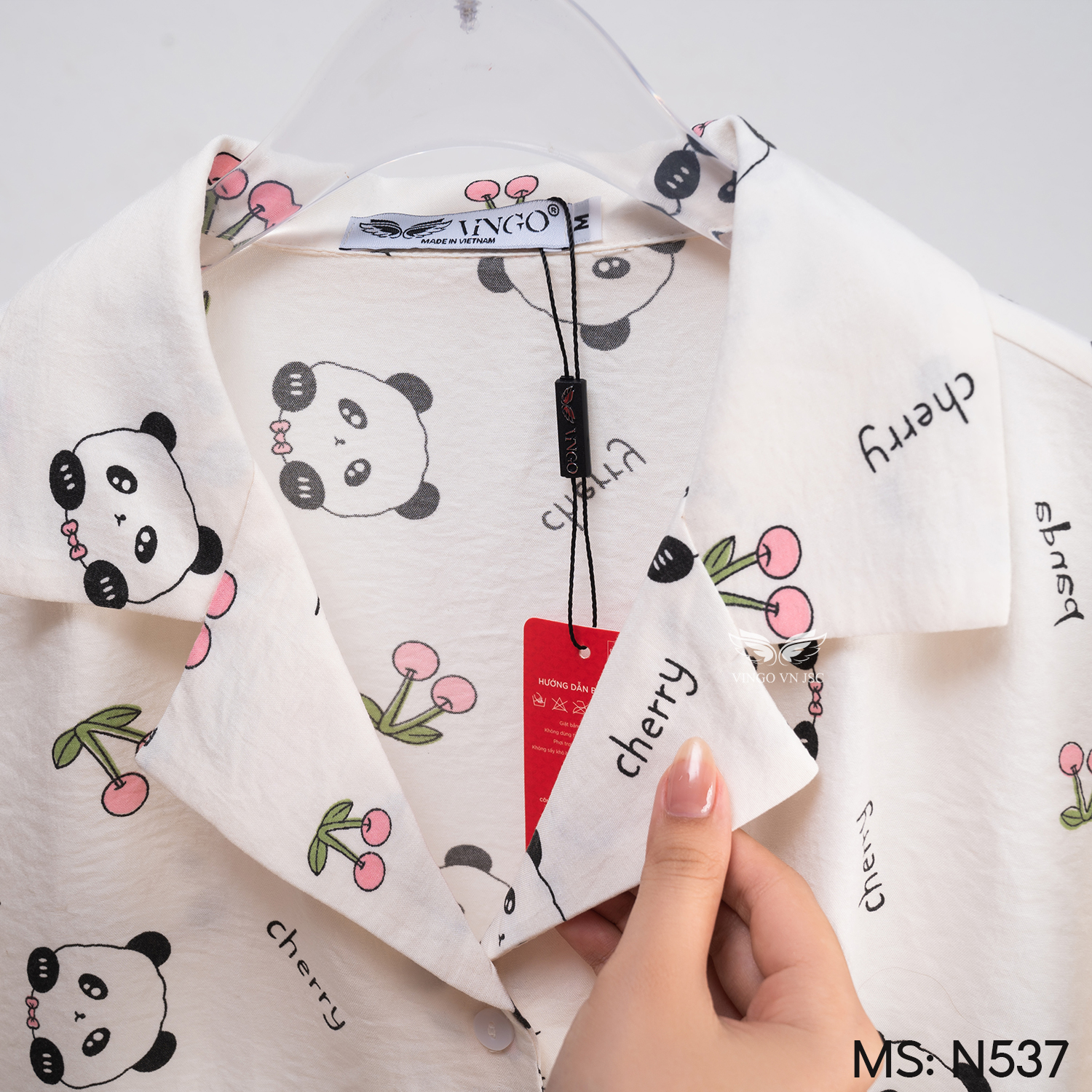 Mô tả Váy ngủ sơ mi dáng dài tơ đũi màu trắng be thoáng mát VINGO họa tiết dễ thương mặc Hè N537 VNGO - 2