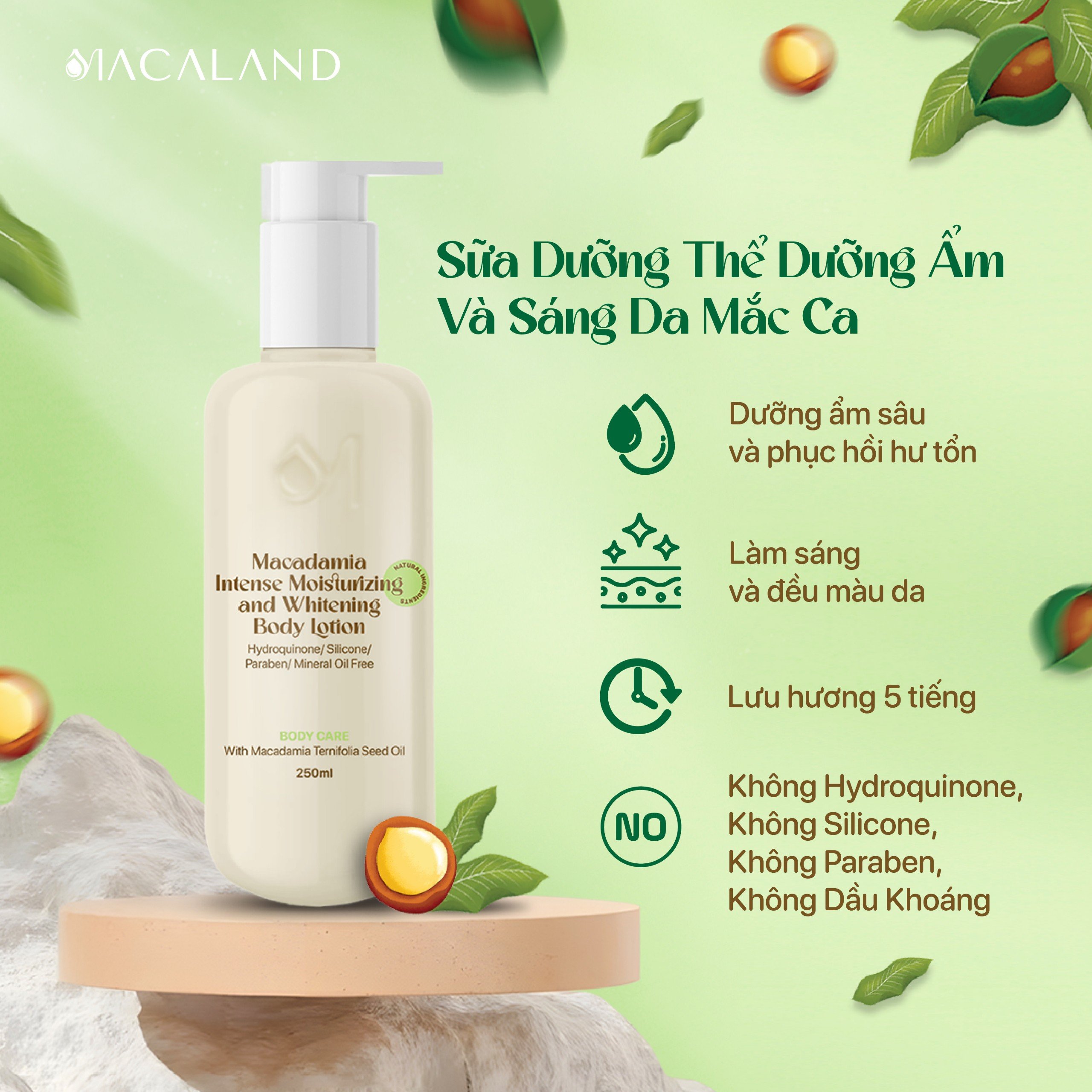 Mô tả Sữa Dưỡng Thể Body Lotion Mắc Ca MACALAND 250ml Dưỡng Ẩm, Sáng Da, Lưu Hương Thơm Dịu Nhẹ - 1