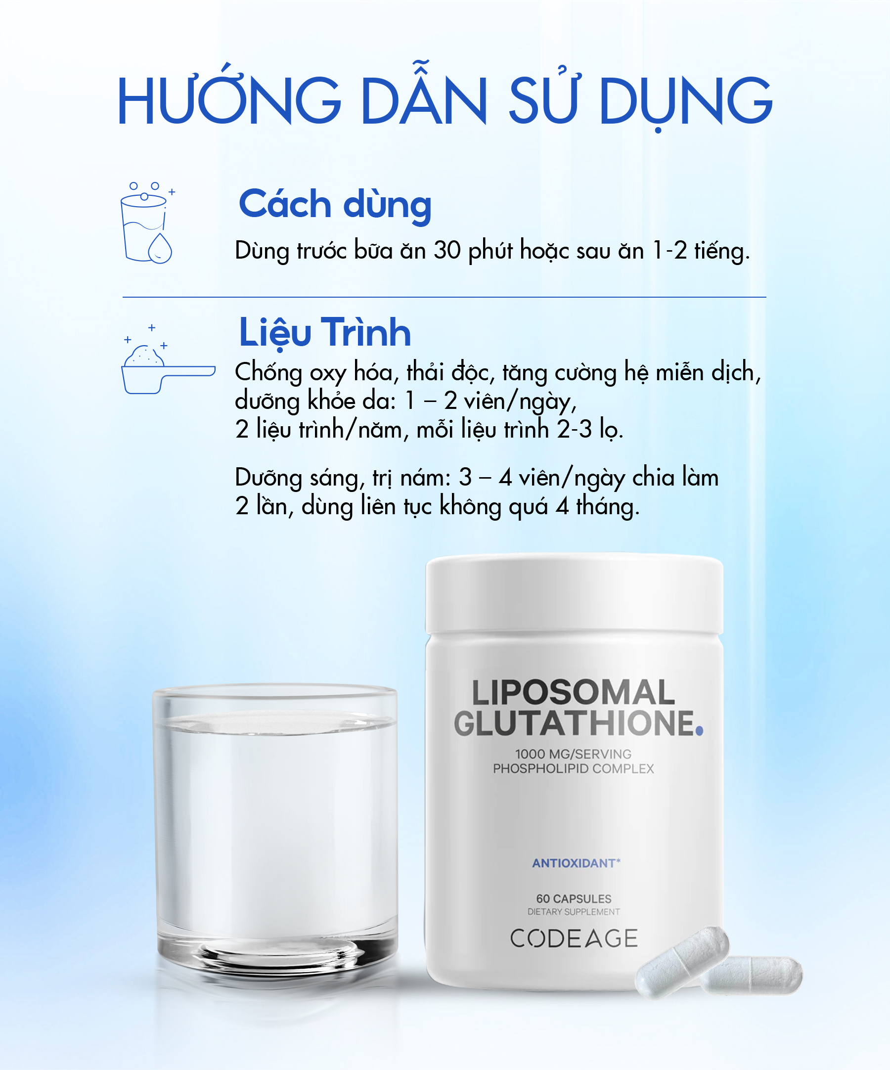 Mô tả Viên uống hỗ trợ dưỡng sáng da CodeAge Liposomal Glutathione 60 viên hỗ trợ cải thiện nám 500mg/1000mg ajaskinlab - 3
