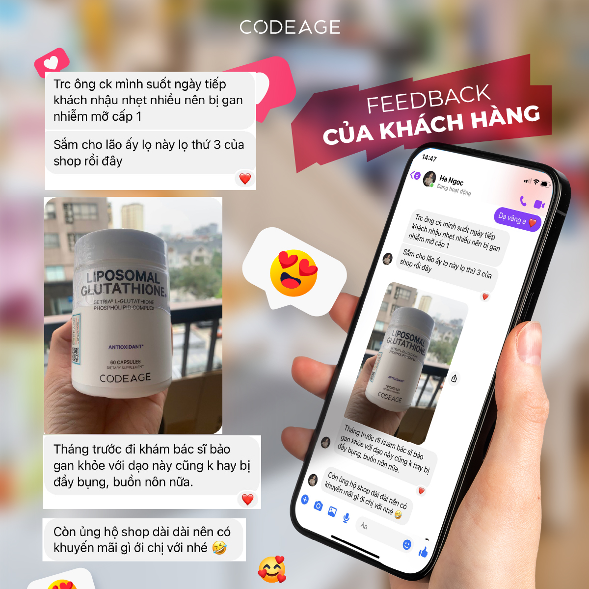 Mô tả Viên uống hỗ trợ dưỡng sáng da CodeAge Liposomal Glutathione 60 viên hỗ trợ cải thiện nám 500mg/1000mg ajaskinlab - 8