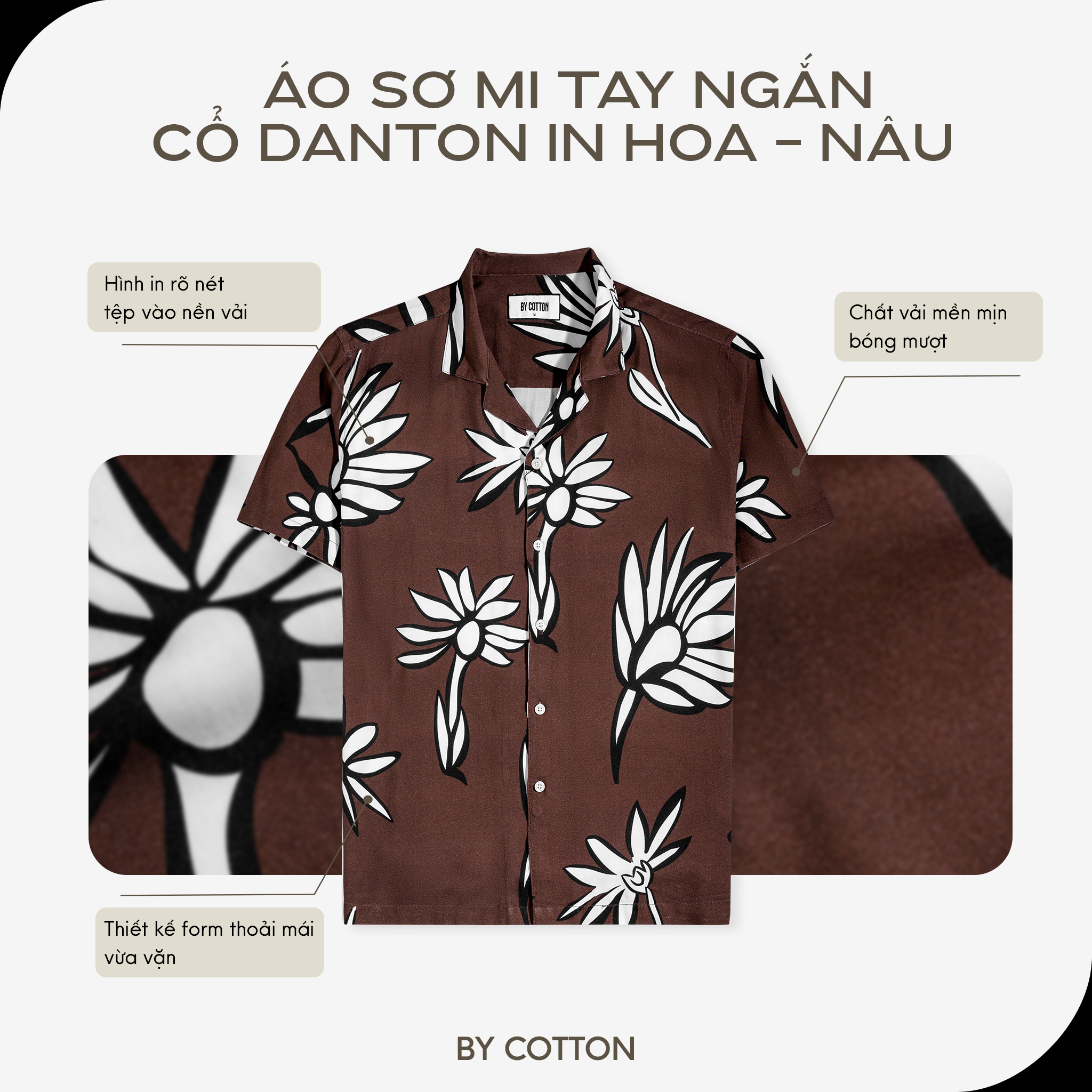 Mô tả Áo Sơ Mi Nam Cao Cấp Danton In Hoa Đen - Nâu By Cotton - 1