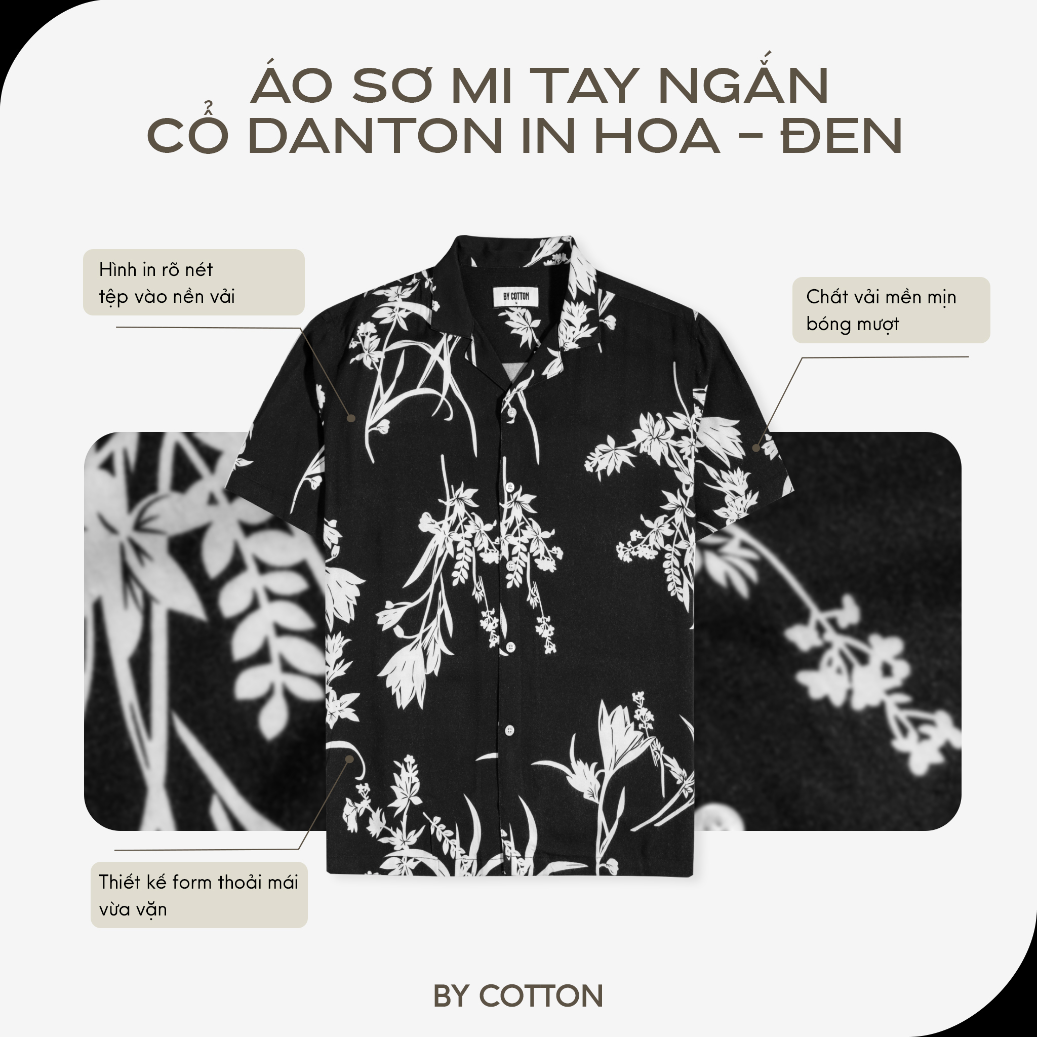 Mô tả Áo Sơ Mi Nam Cao Cấp Danton In Hoa Đen - Nâu By Cotton - 4