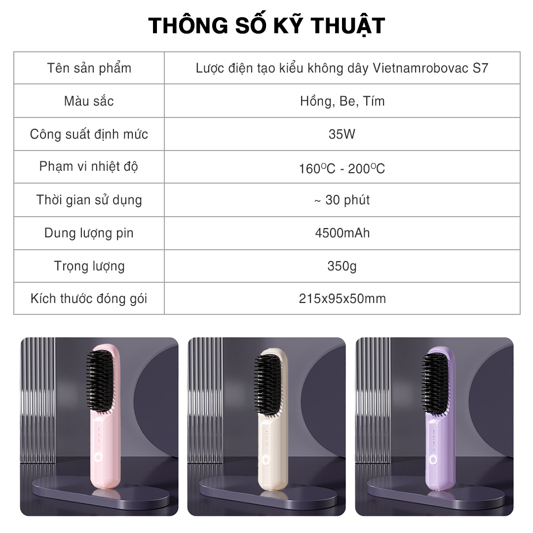 Mô tả Lược Điện Mini Tạo Kiểu Không Dây Vietnamrobovac S7_Răng lược làm bằng gốm Ceramic_Chăm Sóc Tóc Mềm Mượt - 7