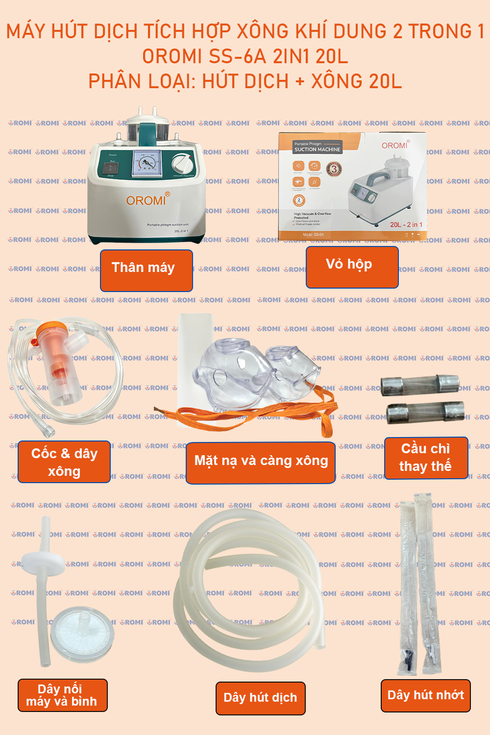 Mô tả Máy hút dịch 1 bình dành cho người lớn và trẻ em OROMI SS-6A - Bảo hành chính hãng - 1