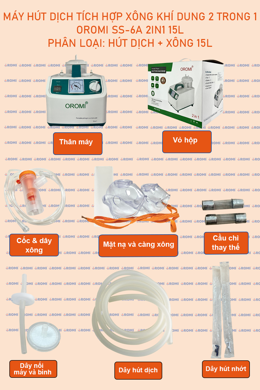 Mô tả Máy hút dịch 1 bình dành cho người lớn và trẻ em OROMI SS-6A - Bảo hành chính hãng - 2