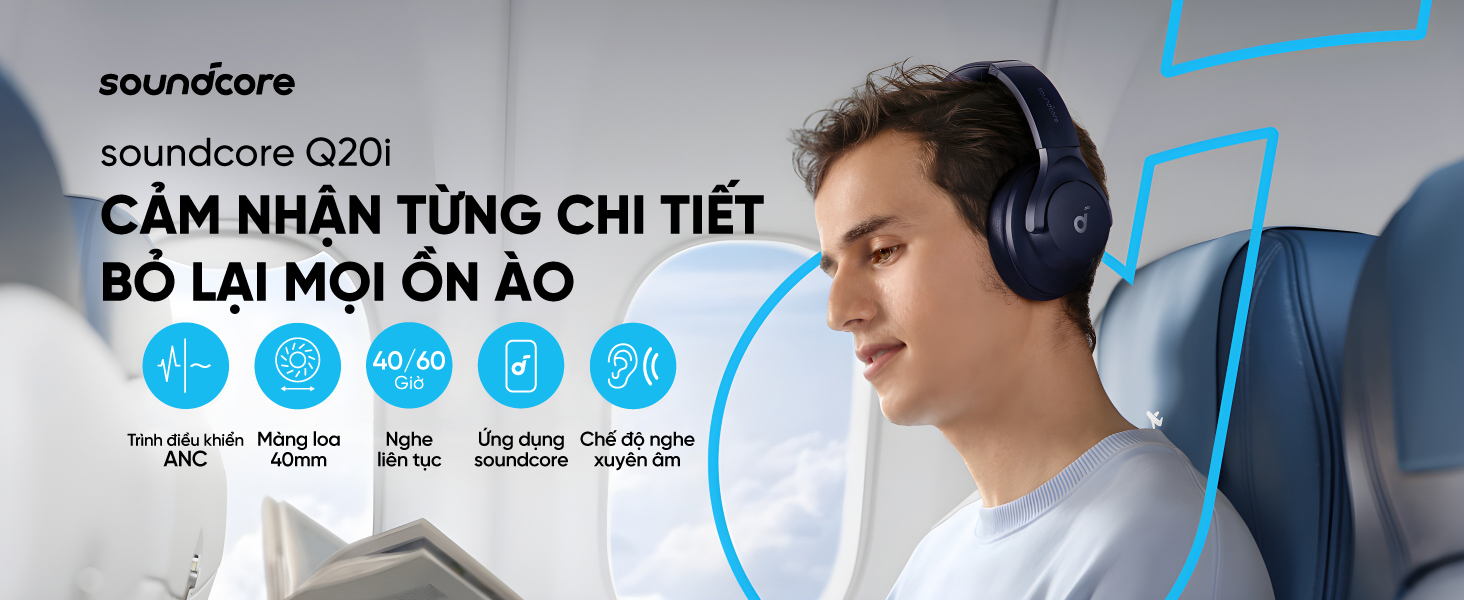 Mô tả Tai nghe không dây chụp tai soundcore Q20i | Âm thanh Hi-res | Giảm ồn 90% | 60 giờ phát nhạc - 1