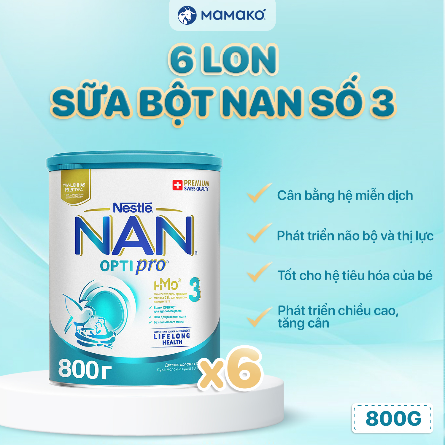 Mô tả COMBO 6 NAN 3 Sữa Nan Nga HMO Optipro Số 3 Mamako Bổ Sung Dinh Dưỡng Cho Bé 12-36M Hộp 800g - 1