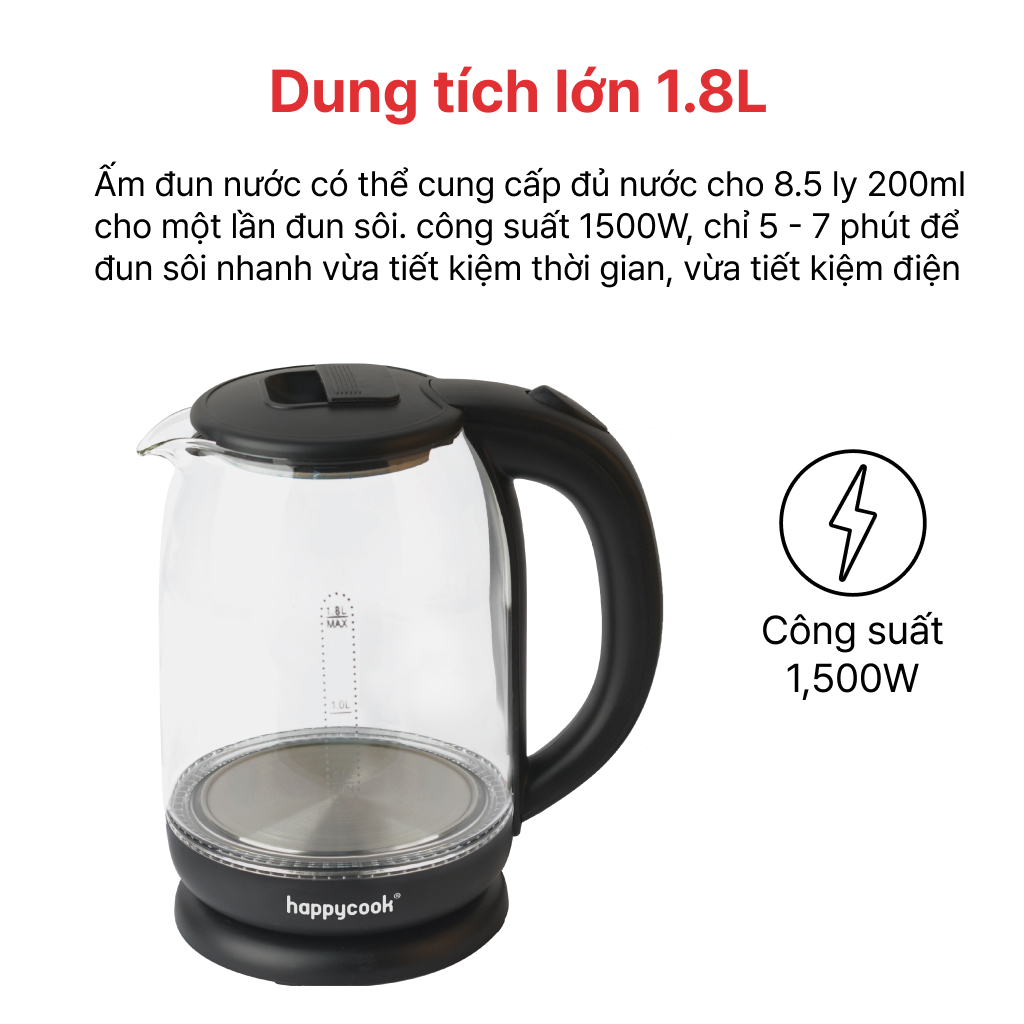Mô tả ẤM SIÊU TỐC THỦY TINH 1.8L HAPPYCOOK, HEK-183G - 5