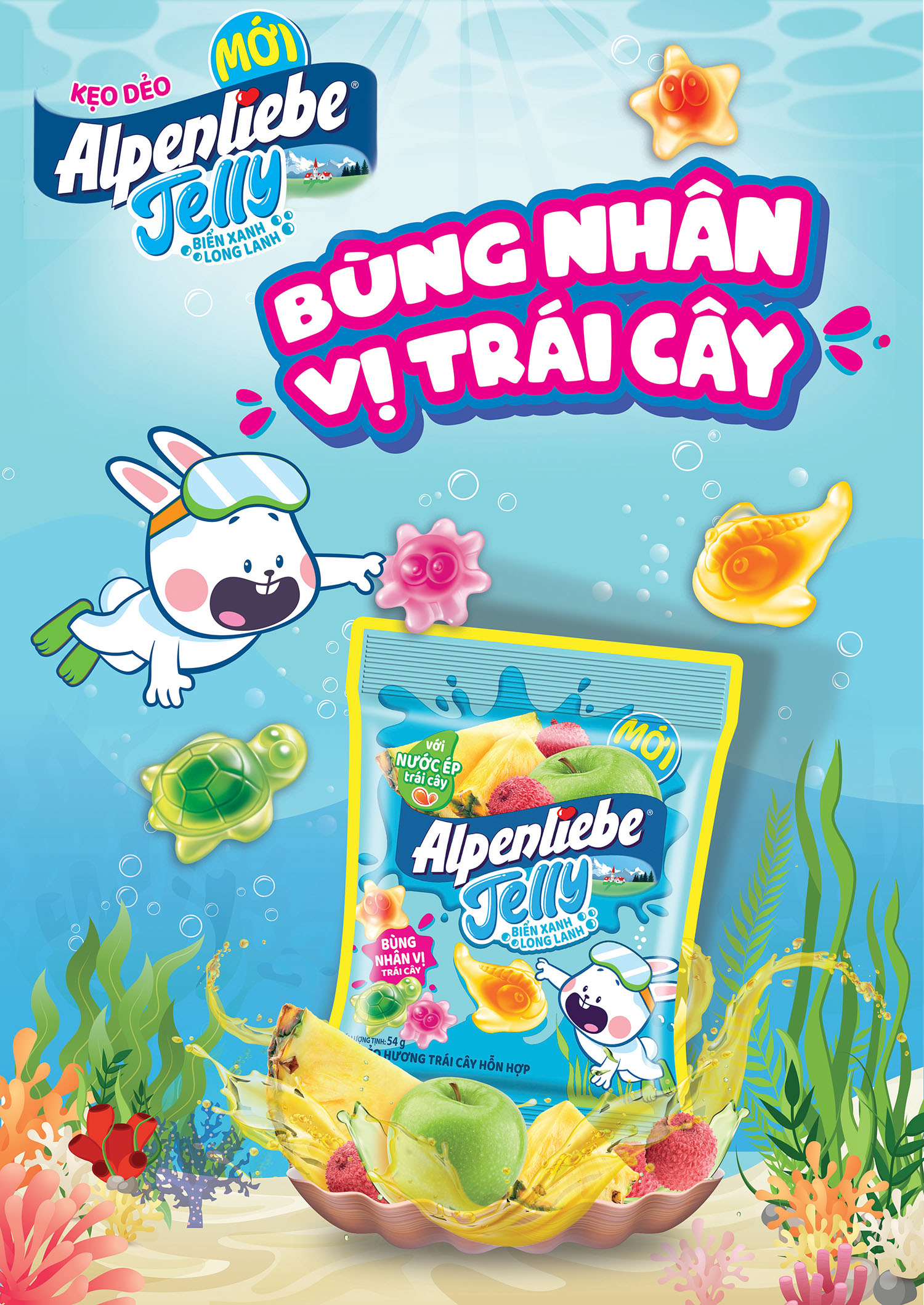 Mô tả COMBO Kẹo dẻo có nhân Alpenliebe hương trái cây hỗn hợp Biển Xanh Long Lanh, Ong Óng Ánh và Tim Đào Ngọt Ngào - 1
