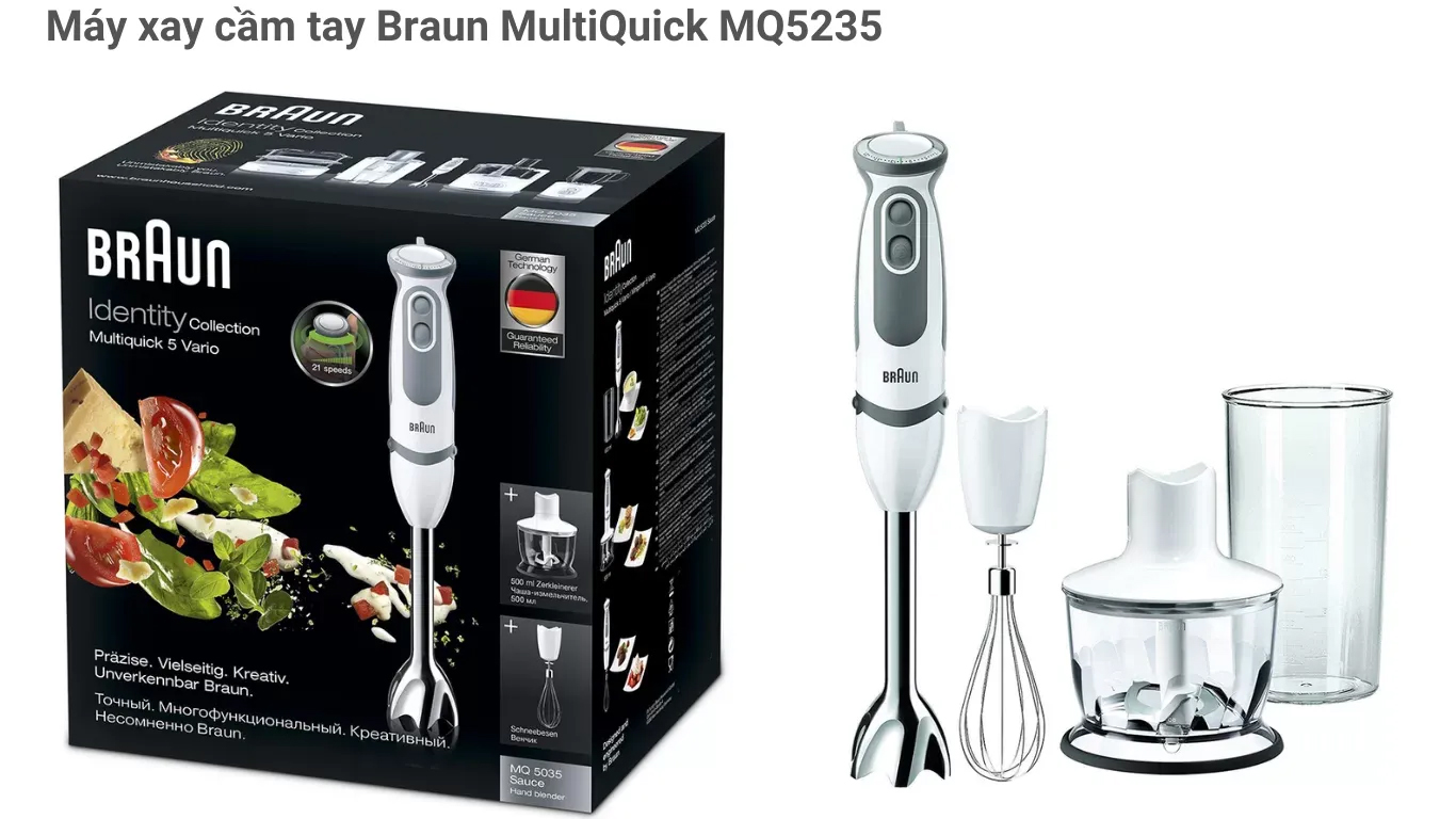 Mô tả Máy xay cầm tay thế hệ mới Braun MQ5200 MQ5235 1000W, số 1 thế giới, chống văng độc quyền, xay nhanh, hàng chính hãng - 6