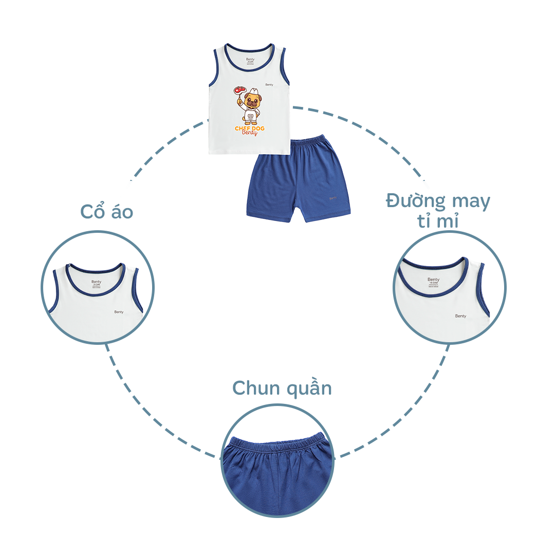 Mô tả Bộ ba lỗ phối viền BENTY in hình BT098 Chef Dog đáng yêu, chất vải cao cấp, thấm hút mồ hôi tốt - 2