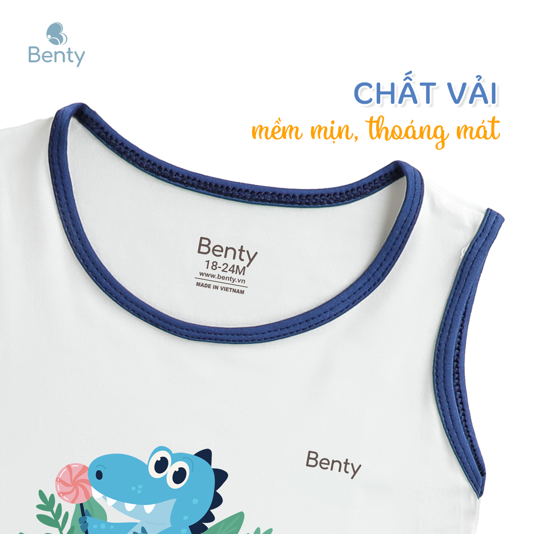 Mô tả Bộ ba lỗ BENTY phối viền in khủng long BT099, đồ bộ cao cấp cotton mặc ngủ điều hòa, đi chơi cho bé - 5