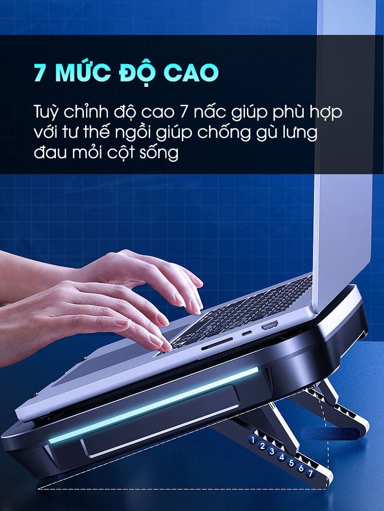 Mô tả Đế tản nhiệt laptop gaming MEMO FL08 hơn 15 chế độ gió 7 mức điều chỉnh độ cao tăng fps máy tính chiến game LOL Valo - 7