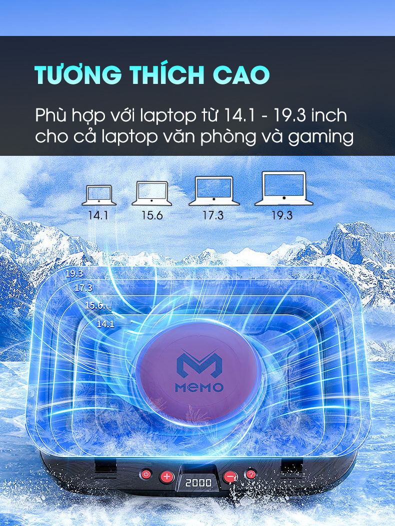 Mô tả Đế tản nhiệt laptop gaming MEMO FL08 hơn 15 chế độ gió 7 mức điều chỉnh độ cao tăng fps máy tính chiến game LOL Valo - 2