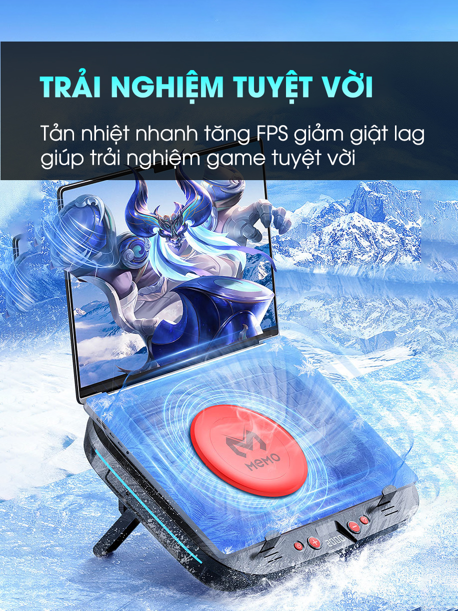 Mô tả Đế tản nhiệt laptop gaming MEMO FL08 hơn 15 chế độ gió 7 mức điều chỉnh độ cao tăng fps máy tính chiến game LOL Valo - 6