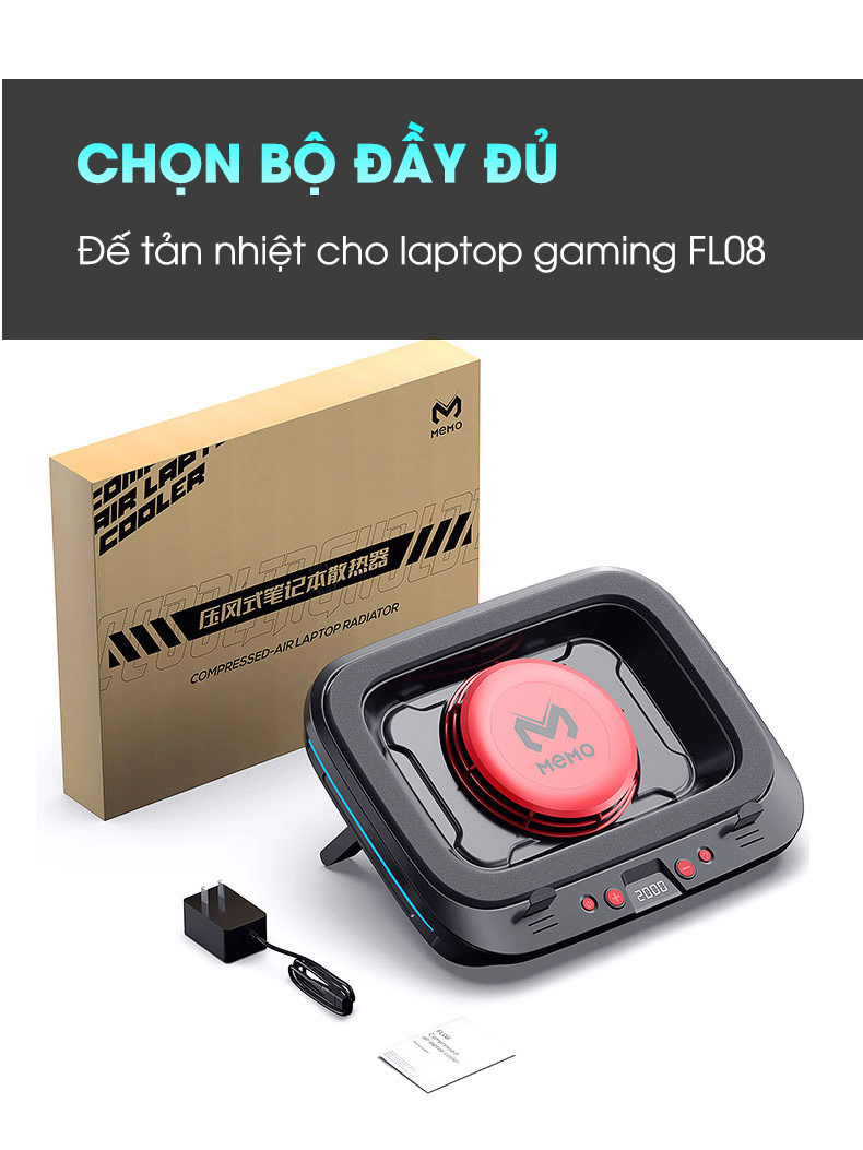 Mô tả Đế tản nhiệt laptop gaming MEMO FL08 hơn 15 chế độ gió 7 mức điều chỉnh độ cao tăng fps máy tính chiến game LOL Valo - 9