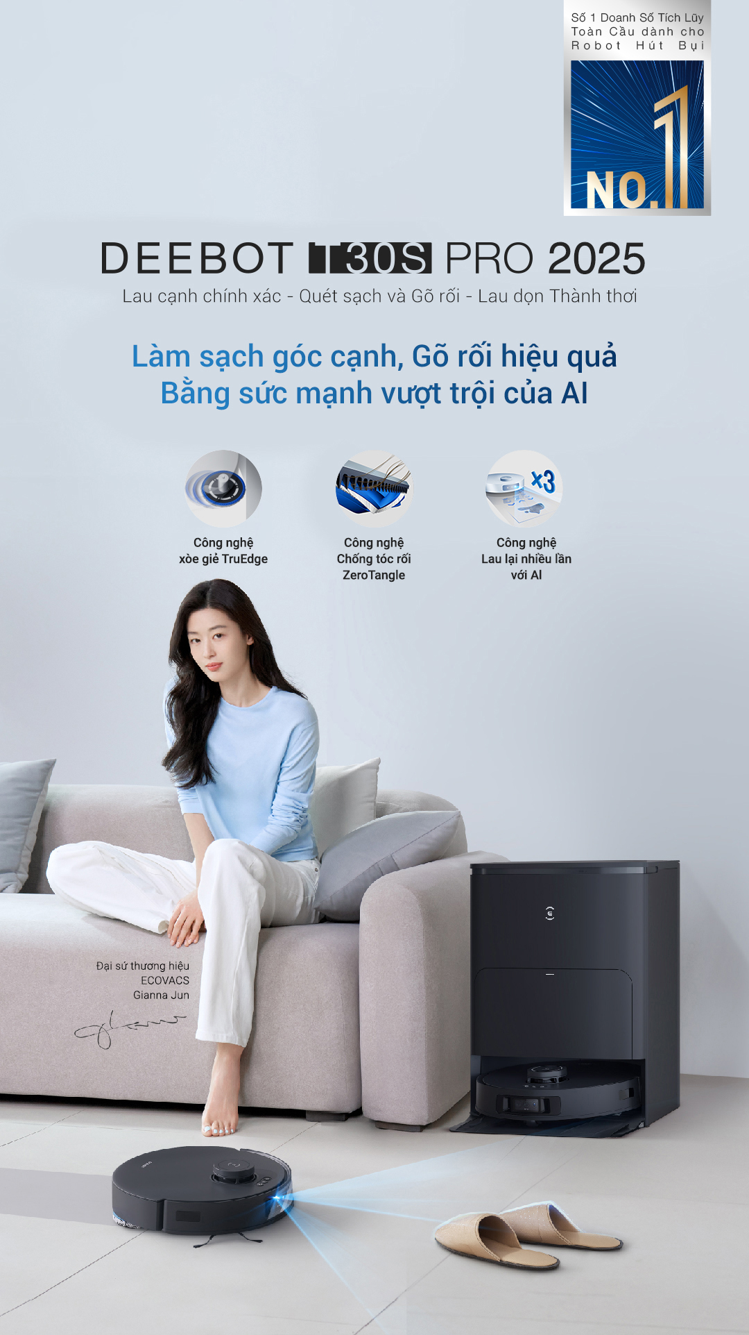 Robot hút bụi lau nhà Ecovacs Deebot T30S Pro 2025 – Bản Quốc Tế