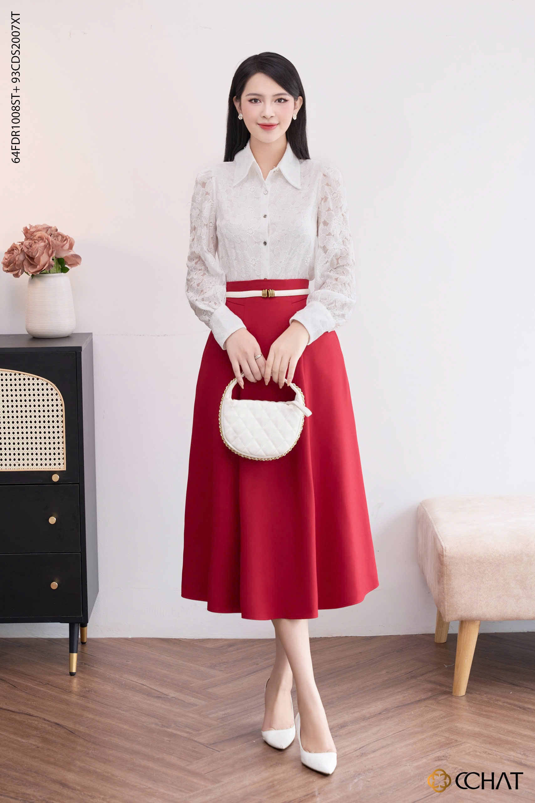 Mô tả Chân Váy 𝐂𝐂𝐇𝐀𝐓 Kiểu Cạp Bổ 7 Mảnh Dáng Xòe Chất Tuytsi Mềm Mịn 93CDS2007XT - 3