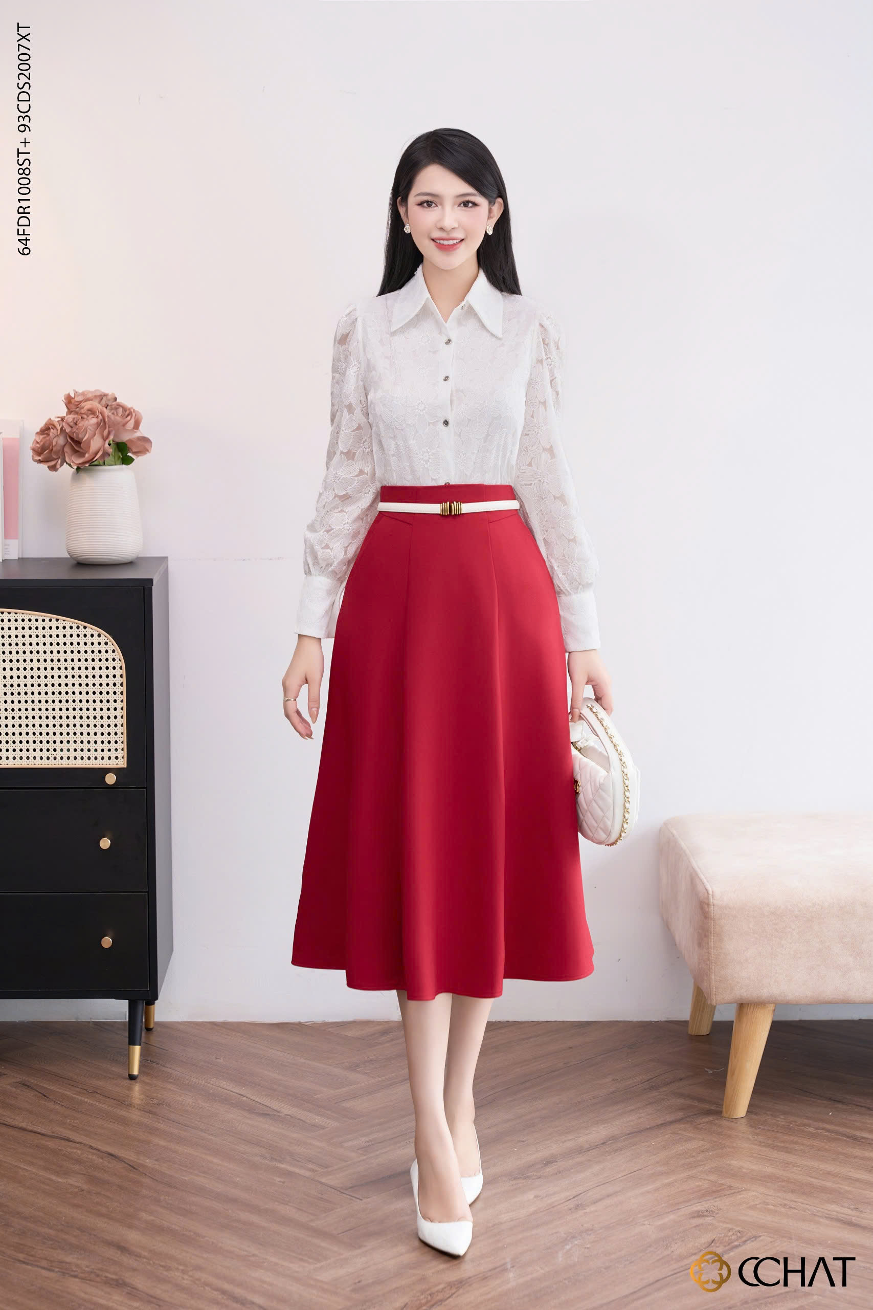 Mô tả Chân Váy 𝐂𝐂𝐇𝐀𝐓 Kiểu Cạp Bổ 7 Mảnh Dáng Xòe Chất Tuytsi Mềm Mịn 93CDS2007XT - 10