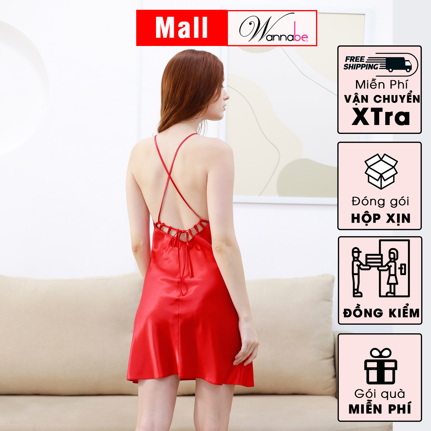 Mô tả Áo choàng ngủ WANNABE áo khoác ngủ kimono lụa xẻ sườn cánh tay đan khoen xxx cột nơ xinh xắn KIS33 - 8