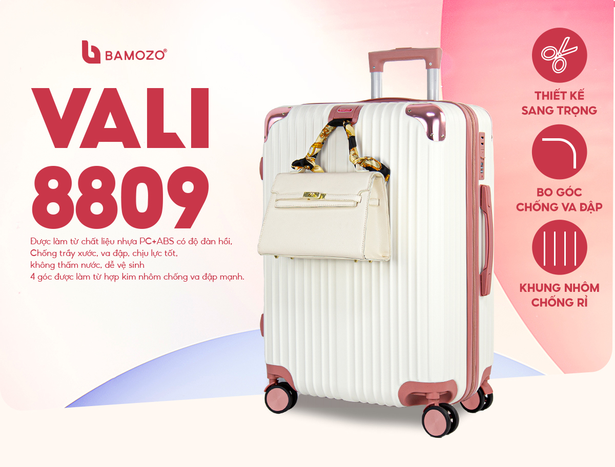 Mô tả Vali Kéo Du Lịch Bamozo 8809 Size 20/24/28 Chống Va Đập Chống Trầy Xước Bảo Hành 5 Năm - 1