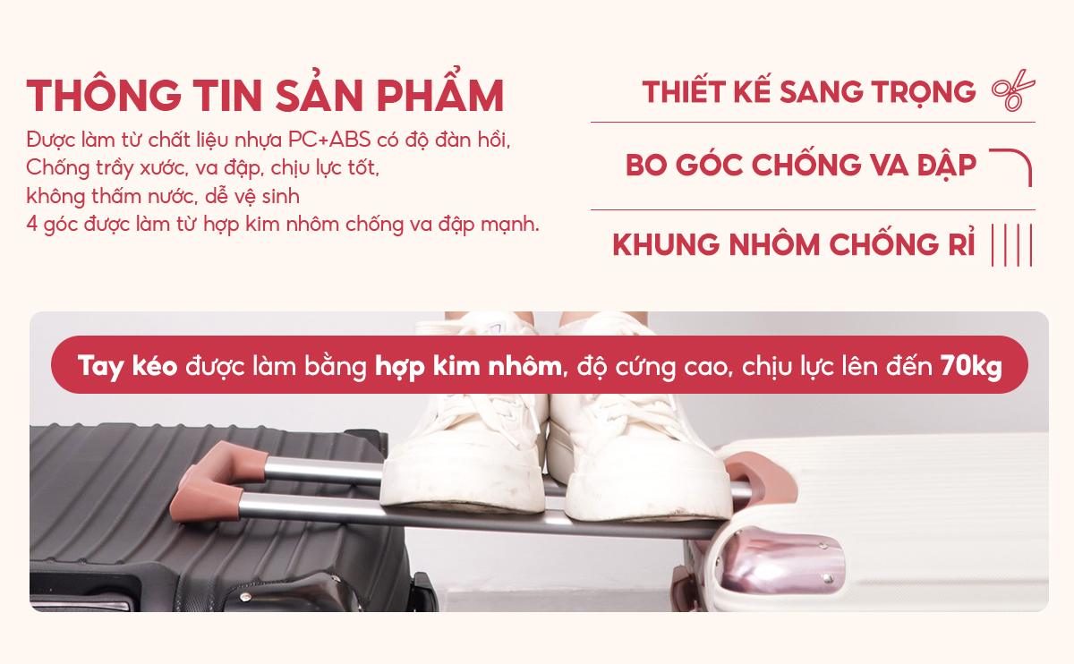 Mô tả Vali Kéo Du Lịch Bamozo 8809 Size 20/24/28 Chống Va Đập Chống Trầy Xước Bảo Hành 5 Năm - 3