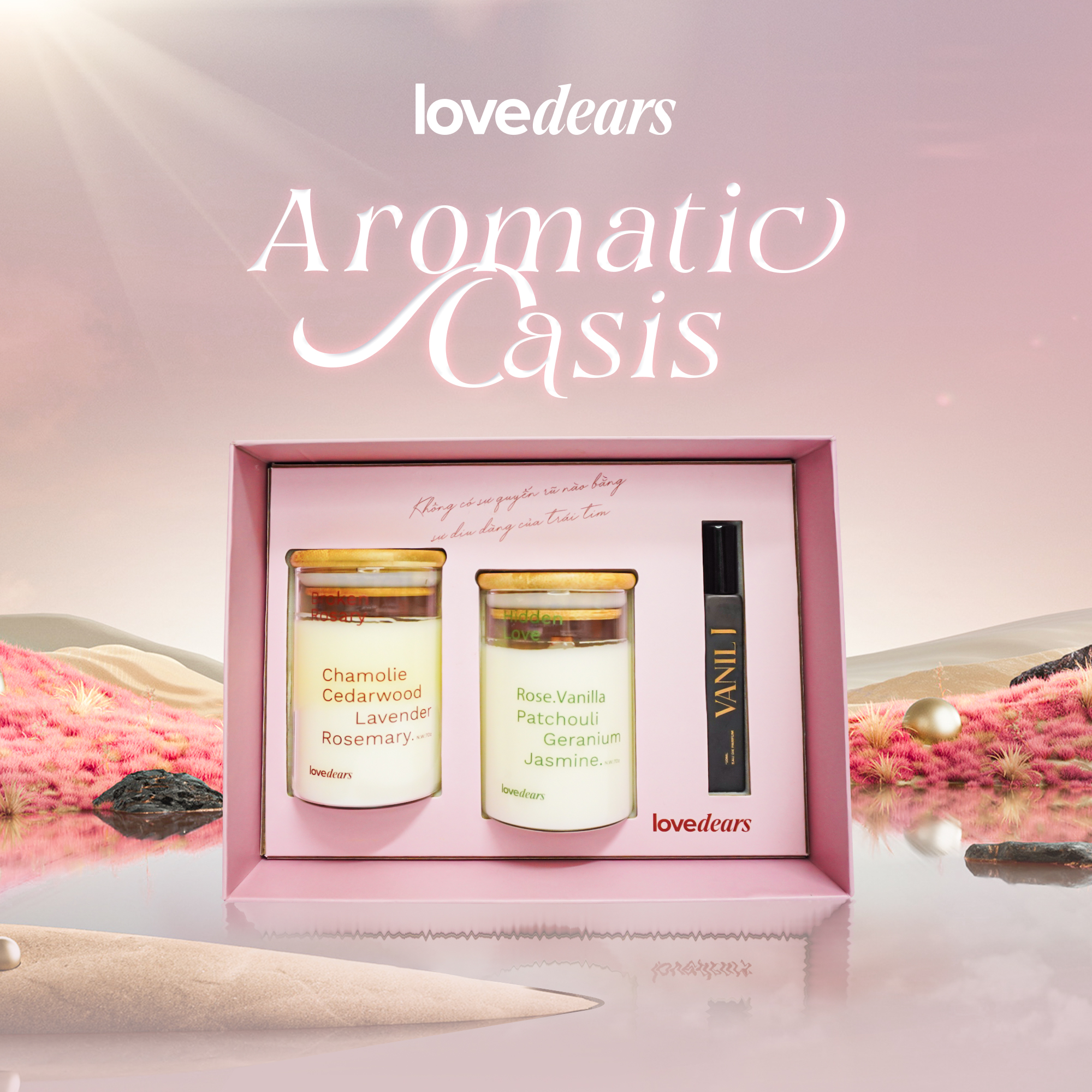 Mô tả AROMATIC OASIS _Hộp Quà Tặng Nến Thơm Lovedear - Quà Tặng ,  Nến Thơm Tinh Dầu Kèm Nước Hoa, Thiệp Và Phụ Kiện Trang Trí - 1