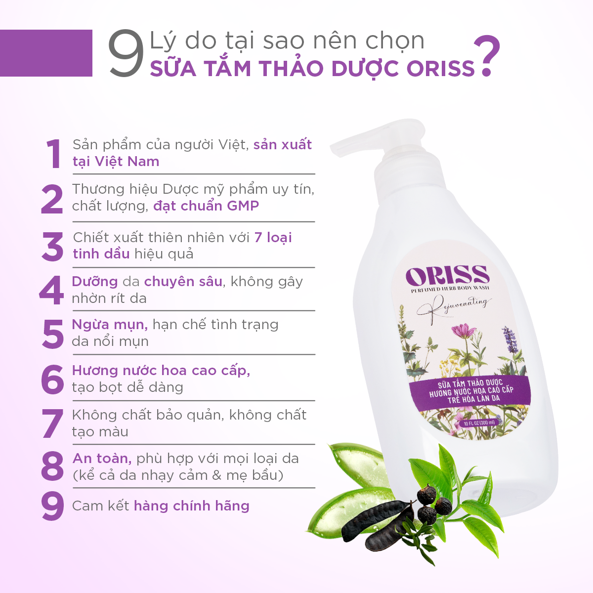 Mô tả Sữa tắm thảo dược Oriss hương nước hoa chăm sóc da mịn màng dưỡng ẩm da 300ml - 2